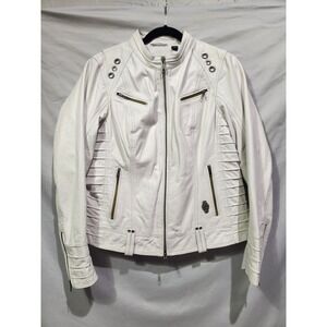 Harley Davidson Womens Leather Jacket White Magnolia Size LG 97006-14VW HD Iron